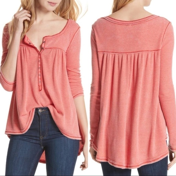 We the Free Kai Babydoll Long Sleeve Burnout Thermal Henley Top - Picture 1 of 14